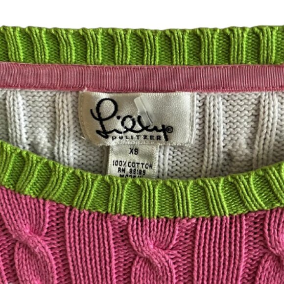 Lilly Pulitzer pink & white striped cable knit 100% cotton sweater - Picture 8 of 13